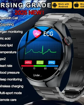 2025 New Nursing Grade Smart Watch Blood oxygen Blood Lipid Uric Acid ECG+PPG Body Temperature Bluetooth Call Health Smartwatch