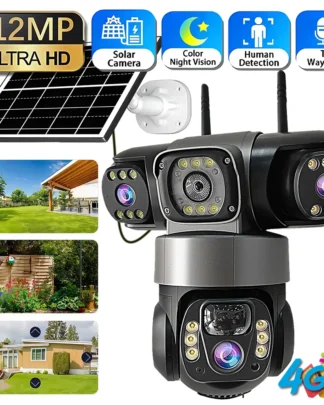 Solar Camera With 4G Outdoor 3 Lens 3 Screen 10X Zoom PIR Human Detect Cam Waterproof Night Vision PTZ CCTV Security Protection